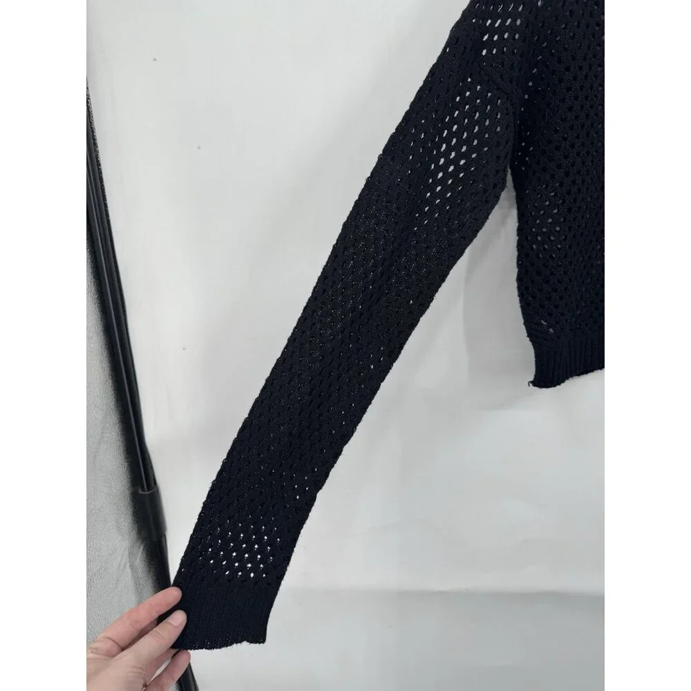 Delia's Rave Witchy Goth Retro Y2K Sheer‎ Knit Crop Top Women M Black Open Knit